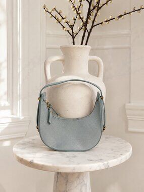 Michele Lopriore Leather Baby Blue and Gold Small Shoulder Bag.